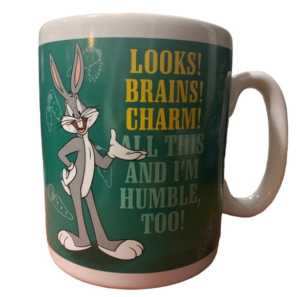 Bugs Bunny Warner Brothers Looks! Brains! Charm! Vintage 1997 Mug 32 Oz Large - Picture 2 of 4